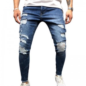 Fashion slim fit webbing Leg zipper ripped men’s jeans