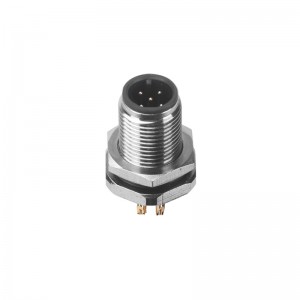 M12 Male Panel Mount Front Fastened Waterproof Electrical Receptacle With Solder Cup