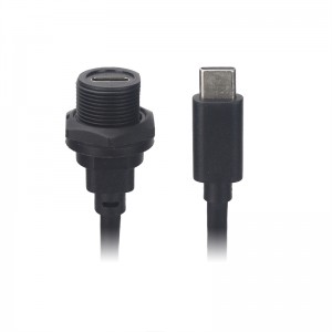Typ-C IP67 hona/hane-uttag till USB 2.0 3.0 gänga och bajonettkoppling industriell vattentät kontakt