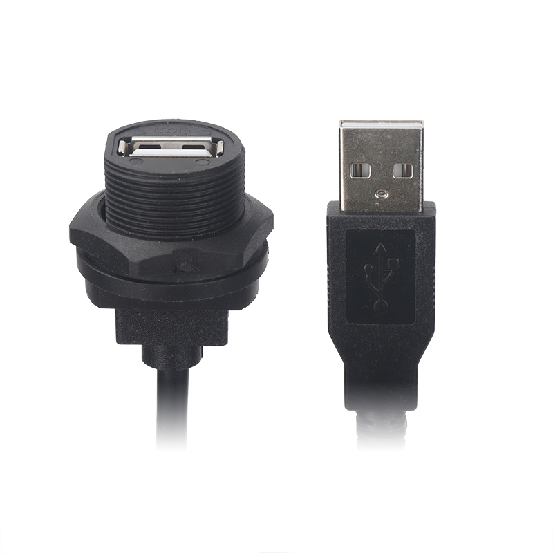 USB 2.0 工业防水母头公头包覆成型面板安装螺丝锁定型电缆连接器