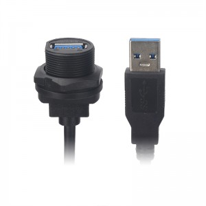 Konektor USB 3.0 Šroubový zámek samec nebo samice se zásuvkami pro montáž na panel Zásuvka lisovaný kabel Vodotěsný standardní průmyslový konektor IP67