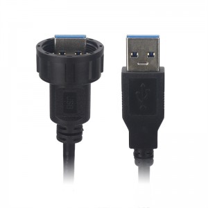 Connecteur USB 3.0 à vis de verrouillage mâle ou femelle avec prises à montage sur panneau, câble moulé, étanche IP67, connecteur standard industriel