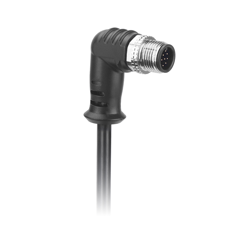 M12 ຊາຍ 90 ອົງສາ IP68/IP67 ໄສ້ 3 4 5 8 12 17Pin Waterproof Connector with Extension Cable
