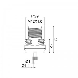 M12 hanpanelmonteret frontfastgjort vandtæt elektrisk konnektor med PG9-skruegevind