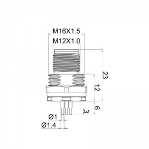 M12 ذكر لوحة جبل الجبهة موصل كهربائي مقاوم للماء مع موضوع M16X1.5