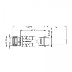 M12 Ino Muldita Kablo Rekta IP68/IP67 Akvorezista Ŝirmado Cirkla Konektilo