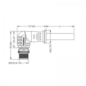 M12 पुरुष मोल्डेड केबल औद्योगिक समकोण IP68 वॉटरप्रूफ सेंसर कनेक्टर