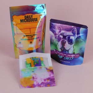 Holographic Foil Mylar Ziplock Pouch Zkittlez Snacks Gummies Packaging Bag na May Malinaw na Bintana