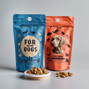 Custom Printed Flat Bottom Stand Up Pet Food Pouches With Carry Handle, Packaging Bags For Dog Kibble & Pet Treats