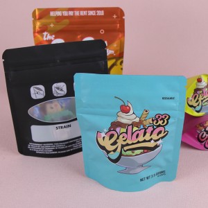 Holographic Foil Mylar Ziplock Kantong Zkittlez Snacks Gummies bungkusan Kantong Jeung Jandela Jelas