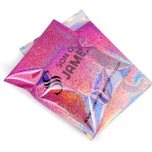 Chikwama cha Aluminium Foil Pinki Holographic Laser Poly Mailer