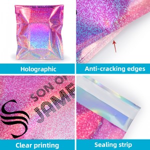 Saco poli mailer a laser holográfico rosa de folha de alumínio