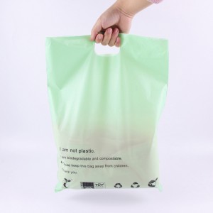 सानुकूल लोगो डिझाइन मुद्रित बायोडिग्रेडेबल PLA+PBAT वाहक पंच हँडल बॅग