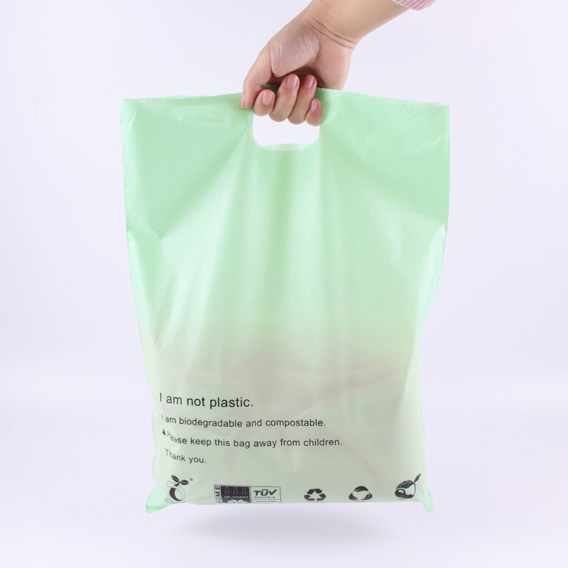 Custom Logo Design Printed Biodegradable PLA+PBAT Carrier Punch handle bags