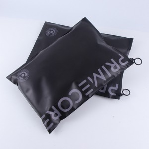 Logo custom hideung matte CPE pakean kantong seleting jeung bunderan
