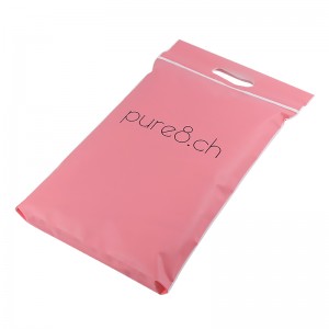 Borsa a chiusura lampo satinata per imballaggio di abbigliamento rosa con design a maniglia