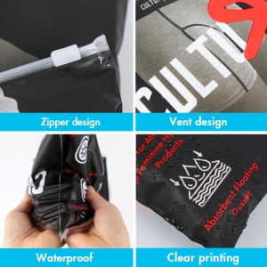 Keɓaɓɓen Logo Black PE Clothes Tufafin Slider Zipper Bag