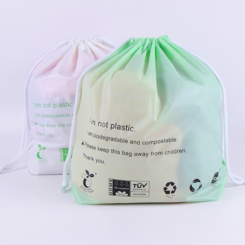 Bolsas con cordón para prendas con logotipo propio, personalizadas, 100% compostables