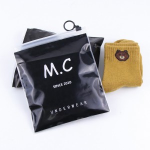 Customized own logo black frosted CPE zipper bag with circle plastic bag 