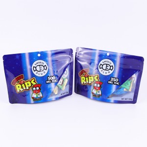 Benotzerdefinéiert gedréckt Mylar Gerochbeständeg Stand Up Pouch Candy Food Verpackung 3.5g Mylar Ziplock Sak