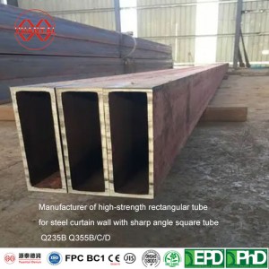 Fabricant de tube rectangulaire à haute résistance pour mur-rideau en acier avec tube carré à angle vif Q235B Q355B/C/D