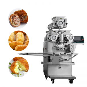 Three hoppers high productivity croquettes making encrusting machine