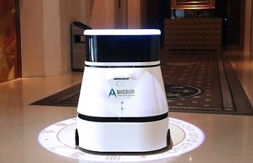 The commercial cleaning robot is working in the hotels
