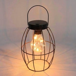 Metal Wire Frame Solar Lantern with Hanging Handle
