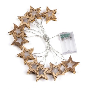 Christmas Decorative Lighting LED 3D Wooden Star Christmas String Lights