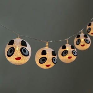 Natural Materials Panda Cotton Ball String Light Battery Operated