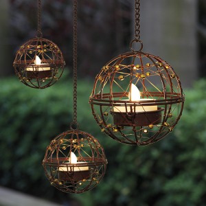 Wholesale Copper Ball Hanging Solar Tea Light Holders with LED Tea Lights for Outdoor | ZHONGXIN