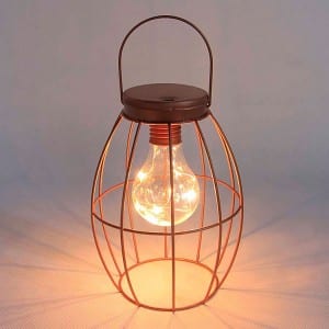 Metal Wire Frame Solar Lantern with Hanging Handle