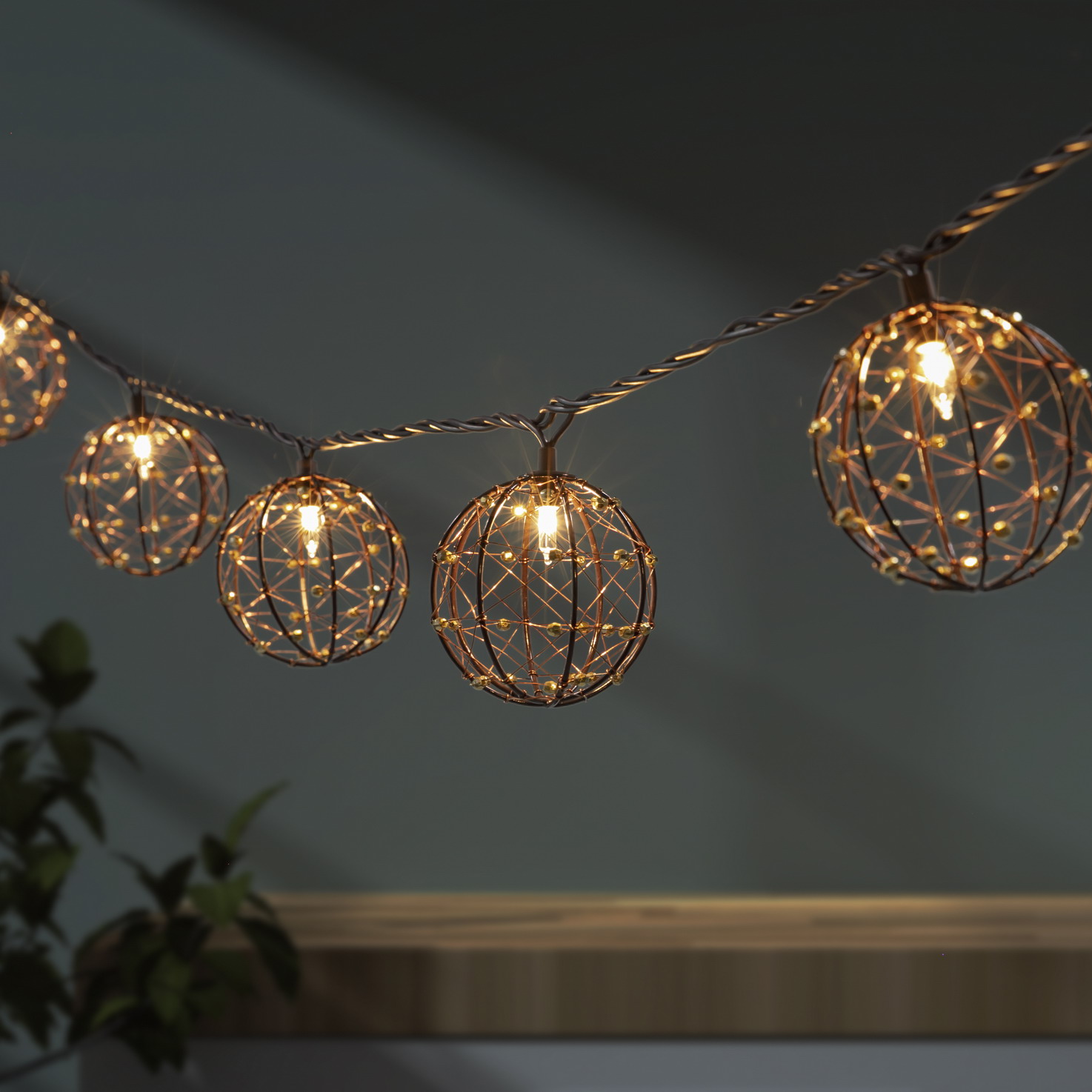 beaded copper wire ball lights
