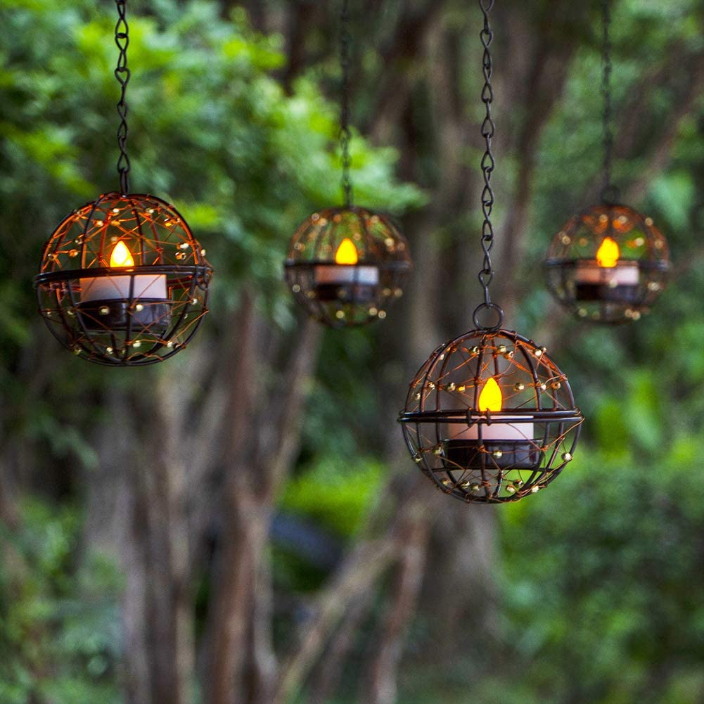 Wholesale Copper Ball Hanging Solar Tea Light Holders with LED Tea Lights for Outdoor | ZHONGXIN Featured Image