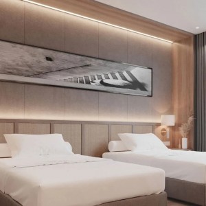 Dřevěná manželská postel Design Ložnice Set Nábytek Moderní Hotel Set