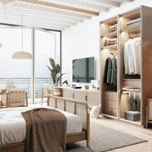 अनुकूलित होटल बेडरूम रतन लकड़ी के रिज़ॉर्ट फर्नीचर सेट