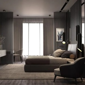 Kõrgekvaliteediline põhjamaise hotelli luksuslik hallist riidest mööbli magamistoakomplekt