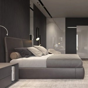 High-end Scandinavisch hotel luxe grijze stoffen meubelslaapkamerset