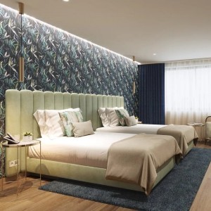 Готельний проект розкішних меблів для спальні з двоспальним ліжком і пелюстковим узголів'ям