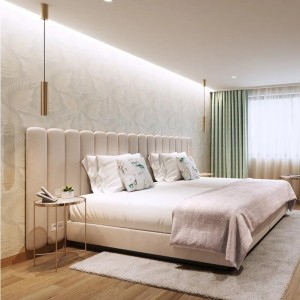 Mobila dormitor pat dublu de lux proiect hotel cu tablie petale