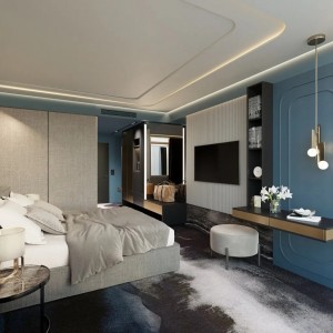 Hotelprojekt: Luxuriöse Schlafzimmermöbel mit Doppelbett und Blütenblatt-Kopfteil