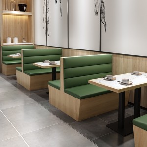 Restaurant-Sitzbank mit hoher Rückenlehne aus Leder, halbrundes Sofa-Set aus Holz