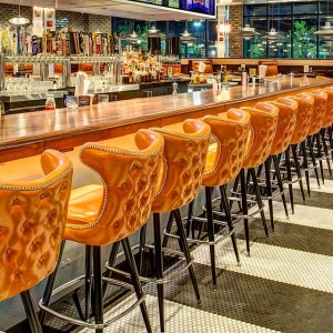 Restaurant Booth Seating Orange Banquette PU Leather Sofa