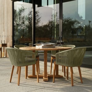 Luxury outdoor furniture solid teak wooden frame woven rope dining chair