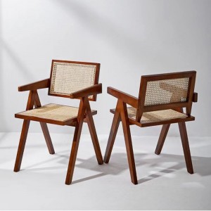 Solid Wood Rattan Arm Chair