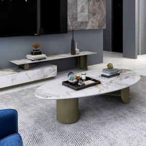 Luxary sintered stone top oval coffee table