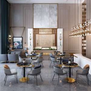 Μοντέρνα σετ τραπεζαρίας ξενοδοχείου μεταλλικά έπιπλα δερμάτινες καρέκλες εστιατορίου