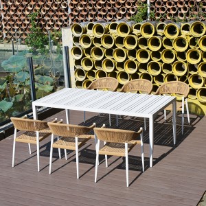 Mobiliario de uso comercial para patio tecido de corda cadeira de comedor ao aire libre