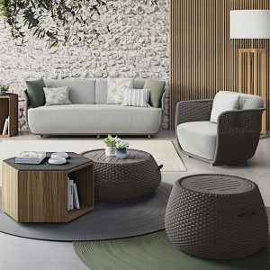 Conxunto de sofás de lecer de patio para mobles de vimbio de vida ao aire libre
