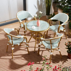 Table de chaise de bistro français en rotin et aluminium, meubles de jardin et de patio